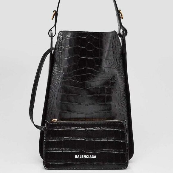 Balenciaga Black Croc Embossed Leather Tool 2.0 North South Medium Tote Bag - Picture 1 of 11